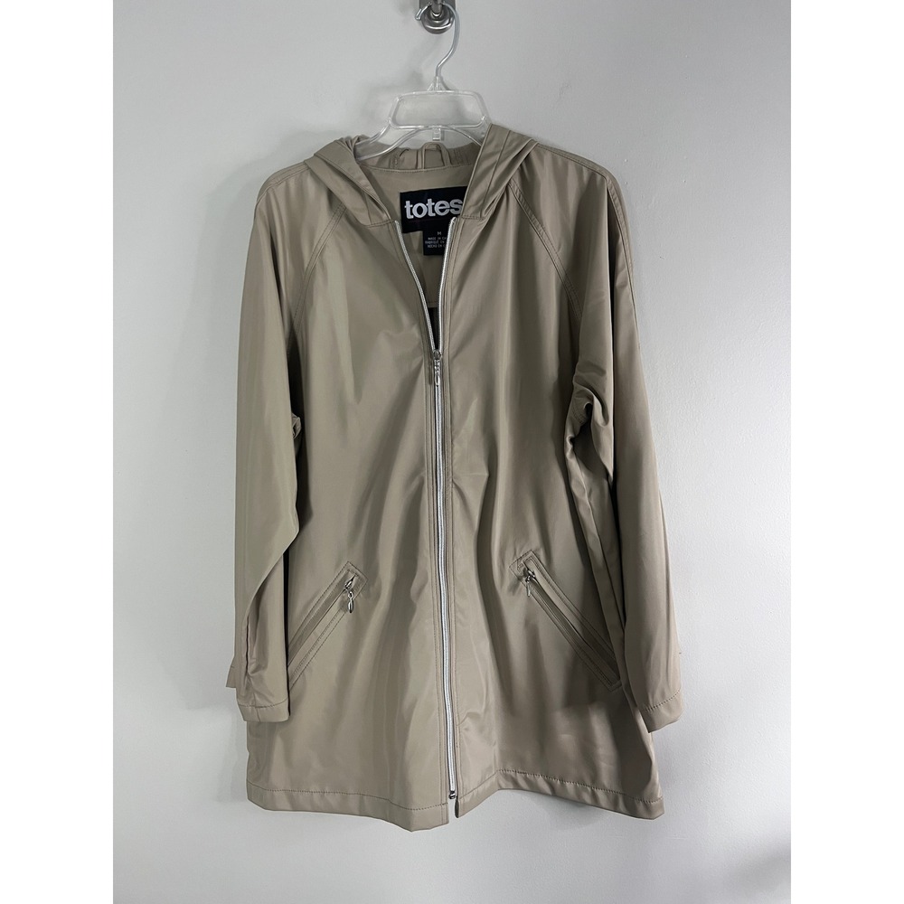 Totes Womens Tan Khaki Full Zip Hooded Rain Jacket Windbreaker Size M